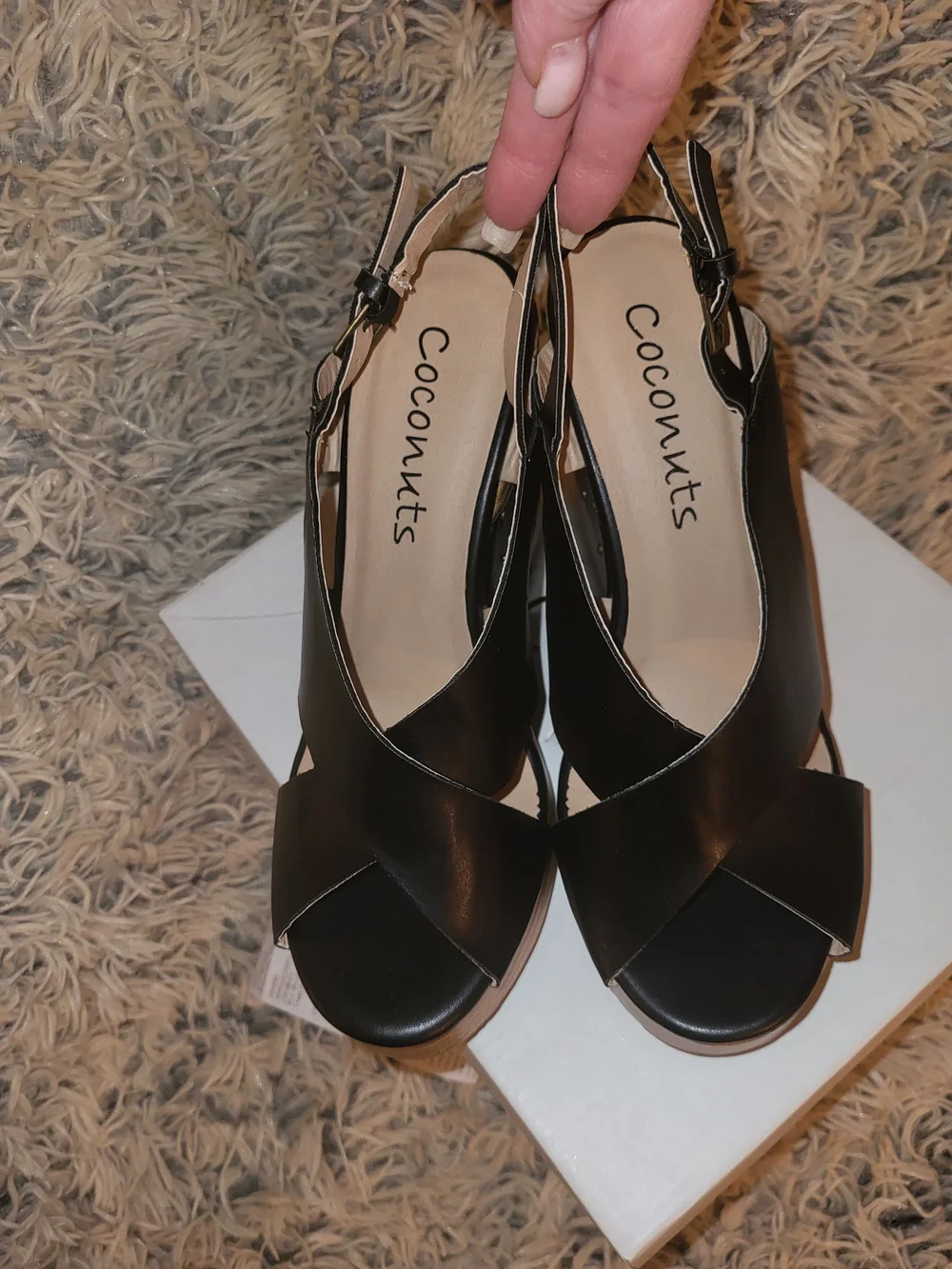 Coconuts by Matisse Black Crisscross Wedge Sandals with Tan Platform
